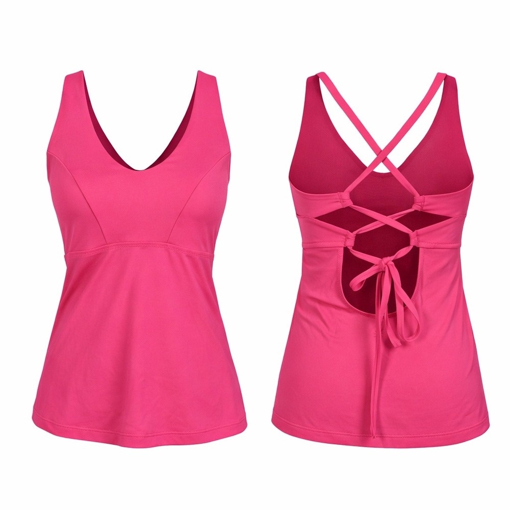 Athleta Triangle Tankini Swim Top Medium Hot Pink Tie Lace Up Racerback Fuchsia